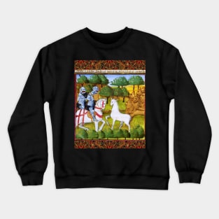 Lancelot and Mordred Crossing a White Stag Escorted by Lions,Arthurian Legends Medieval Miniature Crewneck Sweatshirt